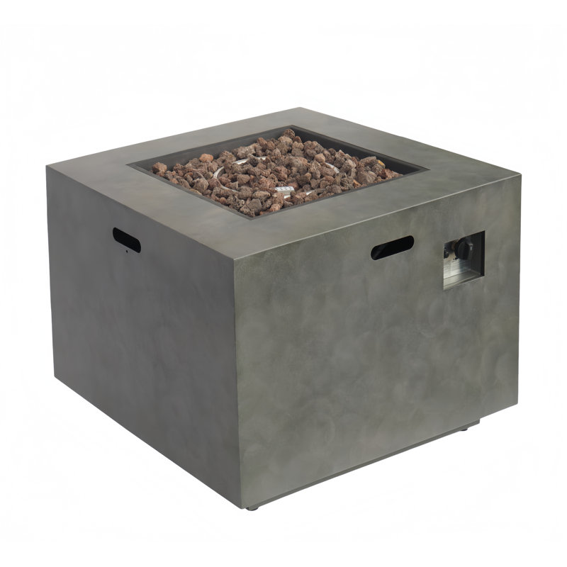 50,000 Btu Square Propane Gas Iron Fire Pit, Stone Gray