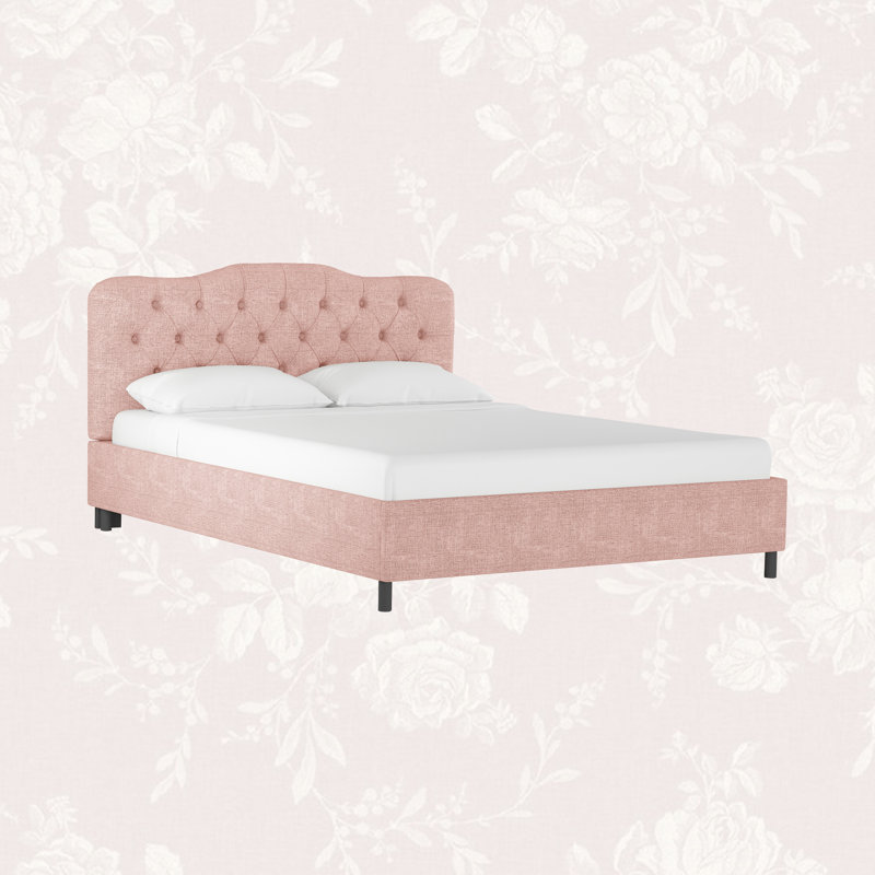 Pires Upholstered Platform Bed, California King, Zuma Rosequartz Textured Linen