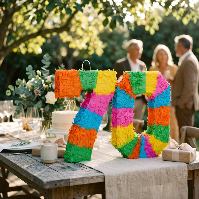 Fax Potato - Pinata Set with Stick & Blindfold - 70th Birthday / Anniversary - Rainbow