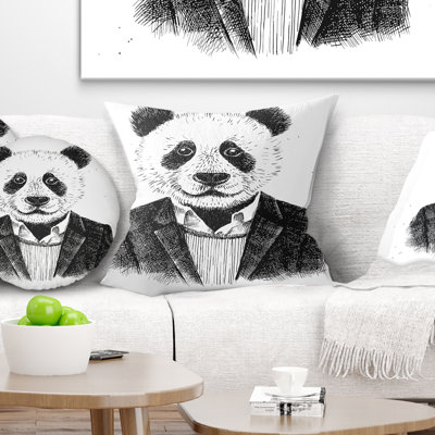 Funny Hipster Panda Black White - Animal Printed Pillow