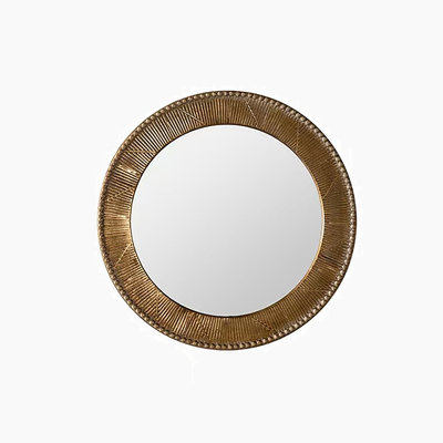 31.3 Inch Gold Textured Round Wall Mirror With Iron Frame And MDF Back, Perfect Boho Accent For Living Room Or Bedroom