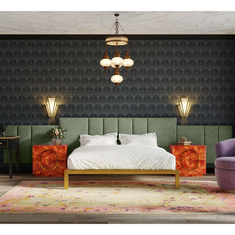 Panelist Modern Padded Headboard - Set of Wall Mounted Panels, Cypress Green Microvelvet, Queen (22.5"H x 30"W, Set of 2)