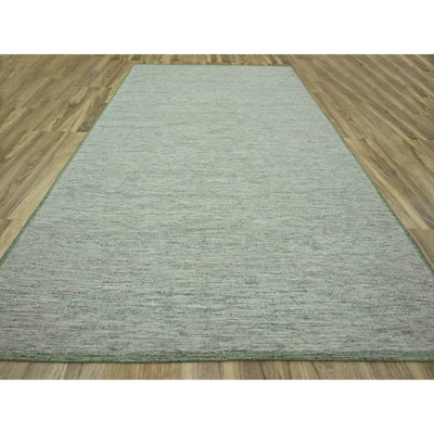 9'10"x14' Sage Green, Hand Knotted, Oxidized and Distressed Grass Design with Exposed Warps, Natural Wool, Oriental Rug