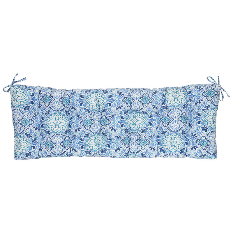 Coussin de banc pour l'extérieur, L 55 po x P 19 po, Blanc / bleu / Fiorella baltique marocaine