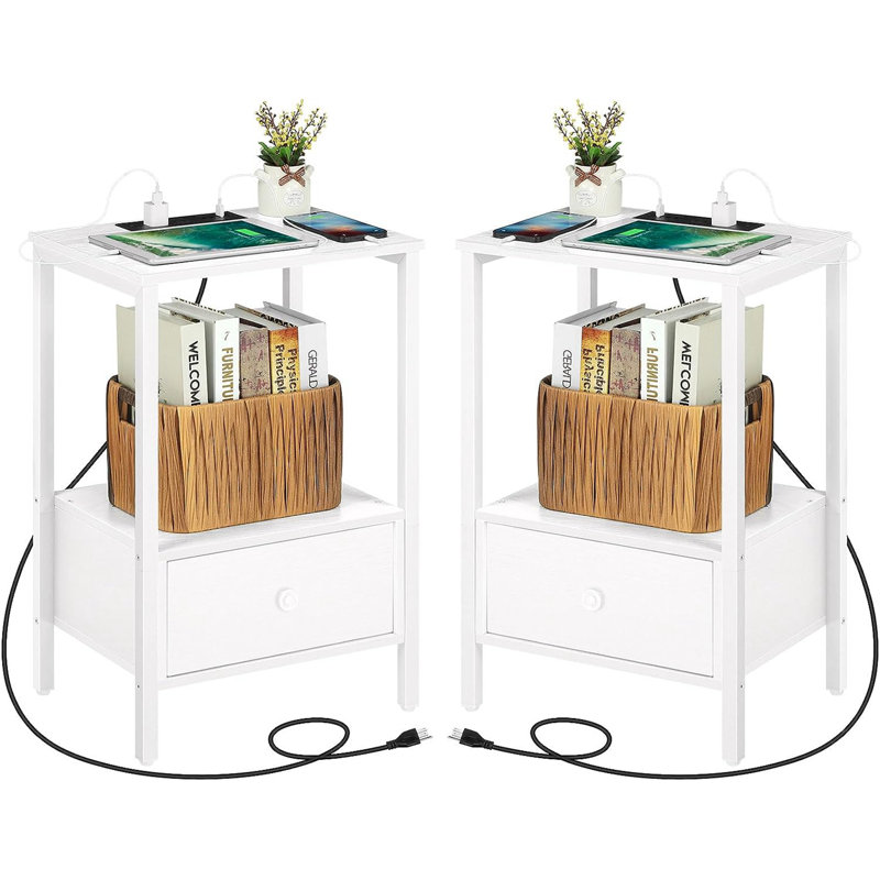 Top 1 End Table Set End Table with Storage and Built-In Electrical Outlet