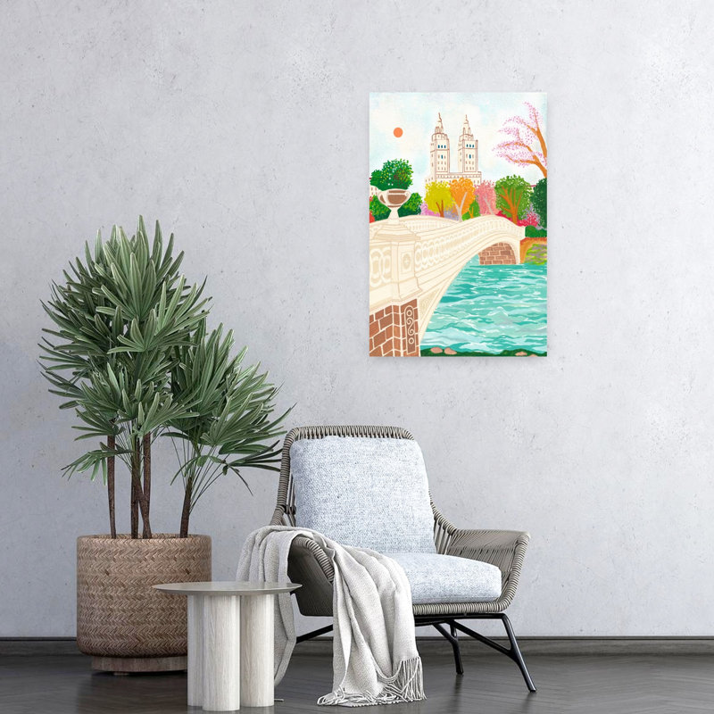 «Bow Bridge Central Park», ville sereine tranquille, paysage, art mural, H 24 po x l 16 po