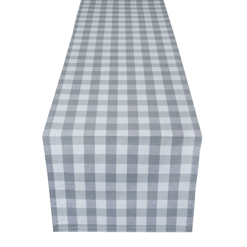 Linehan Checkered Cotton Blend Table Runner, 90" x 13", Gray
