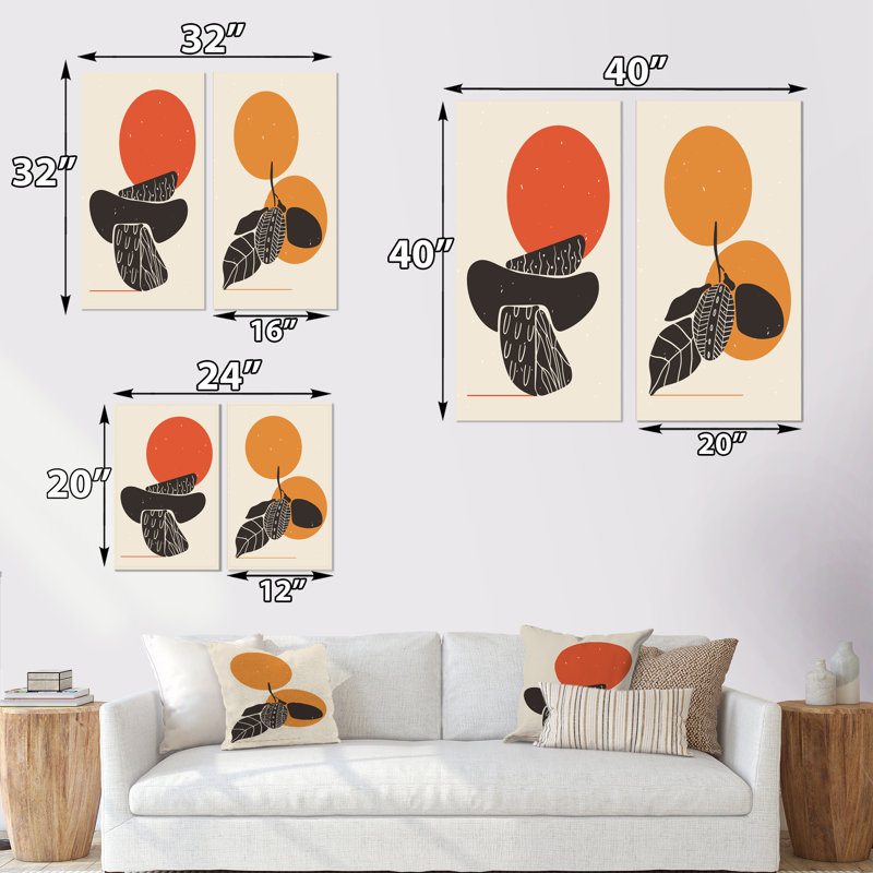 Minimal Boho Design Botanical Silhouette I - ensemble de 2 peintures, Toile tendue, H 20 po x l 24 po x P 1 po