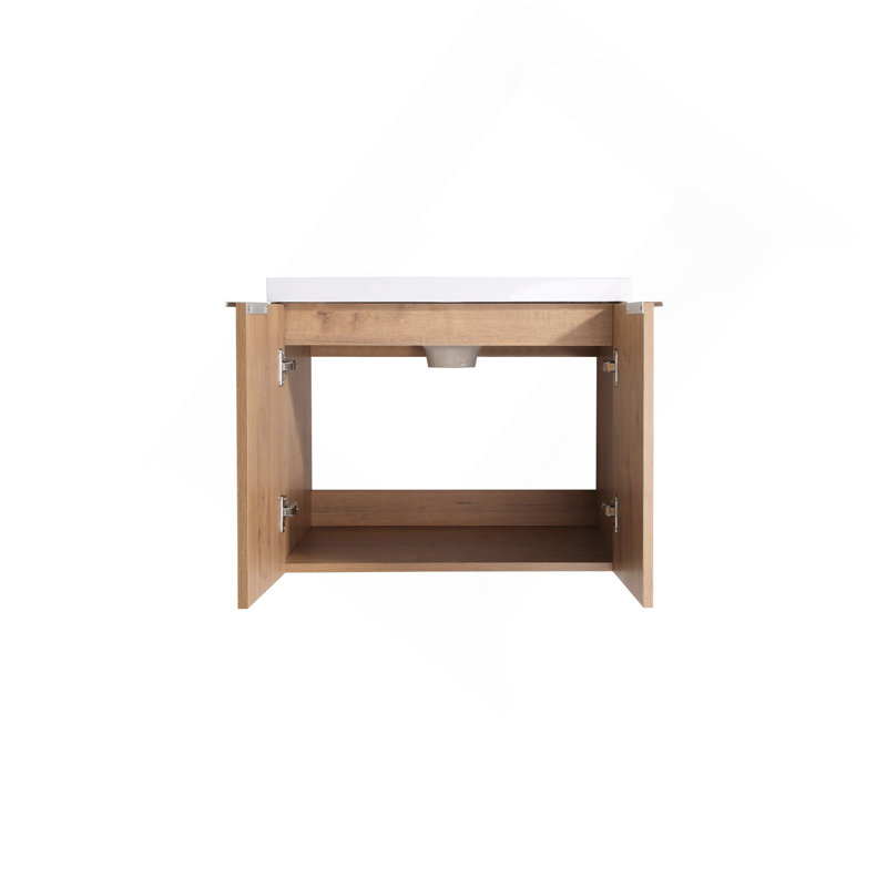 Meuble-lavabo à fermeture en douceur 60 po avec lavabo et petites tablettes de rangement, Brown