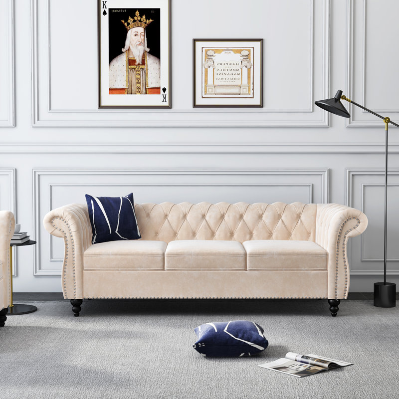 Canapé rembourré 83,85 po Adedapo, Velours beige