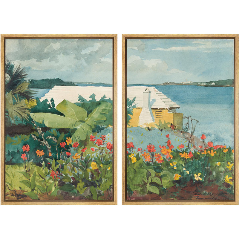 «Coastal Serenity And Pier Tranquility Tropical Landscape», 2 pièces sur toile, Naturel, H 36 po x l 48 po