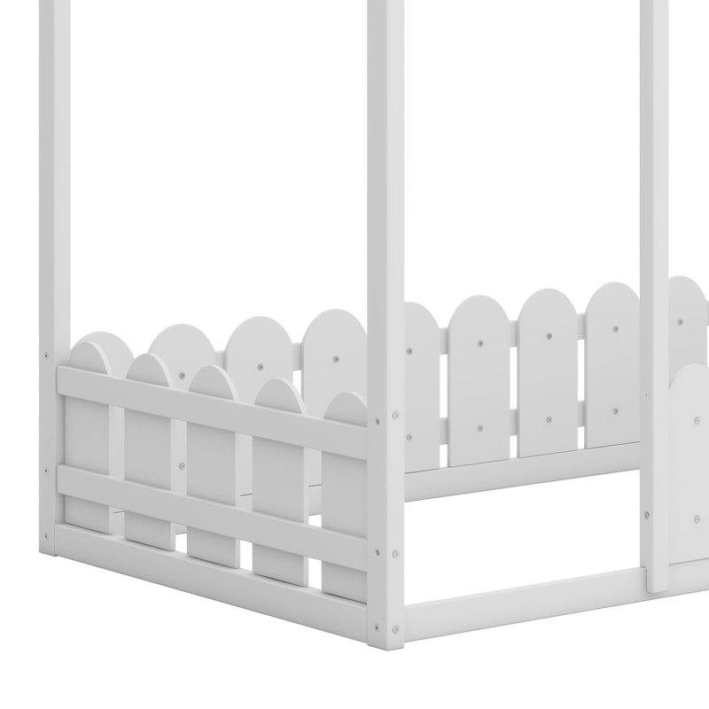 Cadre de lit en bois avec clôture, blanc