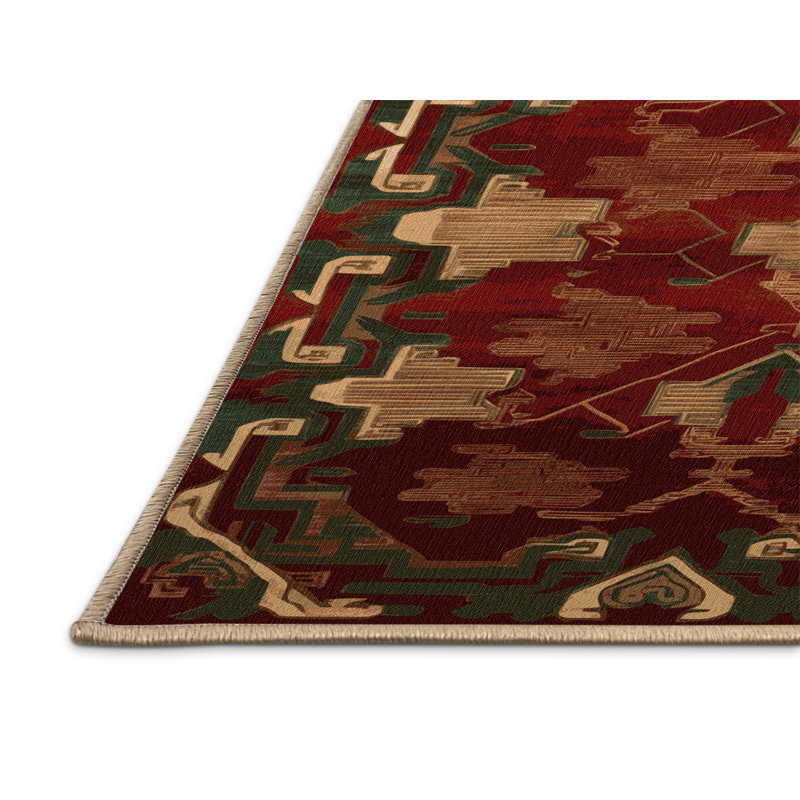 Tapis art déco brun lavable à la machine, Rectangle 5 pi x 7 pi