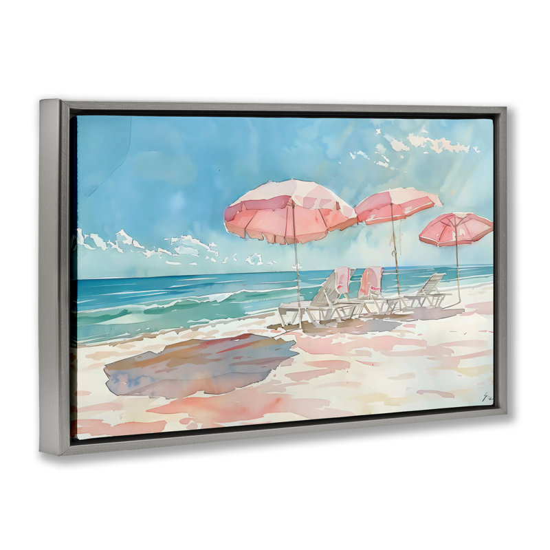 Cadre flottant aquarelle rose pastel, design par LSR Design Studio, H 21 po x l 31 po, Cadre flottant gris lustré