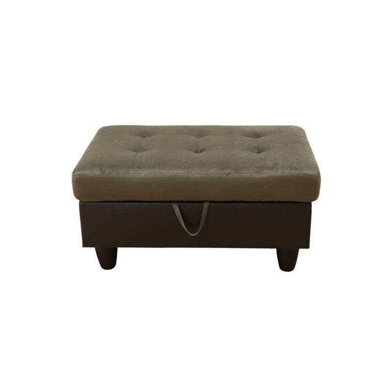 Repose-pieds de rangement rembourré avec structure en bois massif et coussin à double ressort, Taupe / Brun