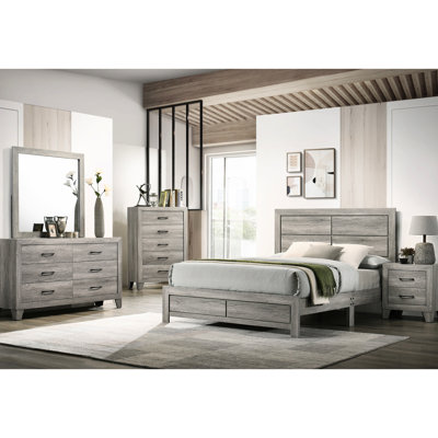 Full Bed With Gray Quad Panel Headboard And Double Function Feature In Design