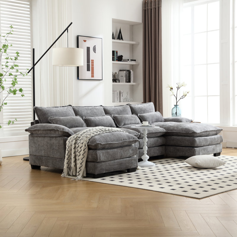Quatre sièges avec revêtement en chenille, bois massif et éponge surdimensionnée en forme de U avec tissu, élastique