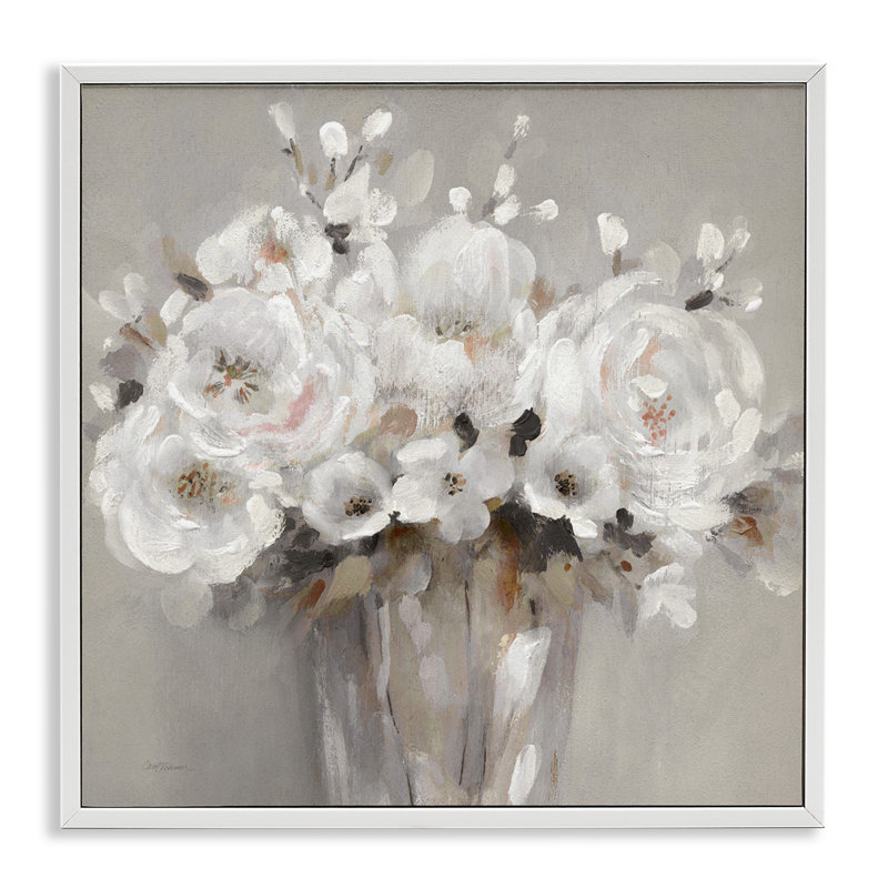 Bouquets de fleurs blanches encadrés sur bois par Carol Robinson, H 12 po x l 12 po x P 1,5 po
