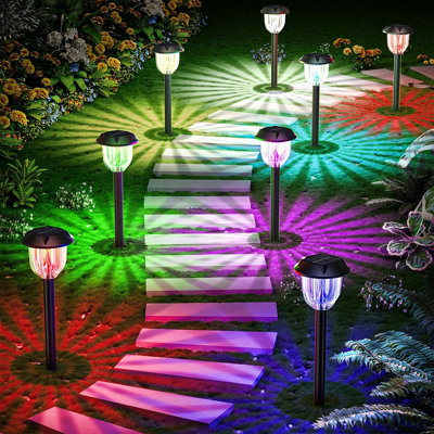 Solar Pathway Lights Outdoor Waterproof, Auto RGB Color Changing Solar Lights, IP65, Perfect for Garden Walkway Landscape Holidays Decor (Set of 2)