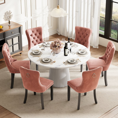 Ensemble de table de salle à manger ronde avec 4 chaises capitonnées rembourrées, ensemble de table de salle à manger de style Mid-Century pour coin-repas de cuisine