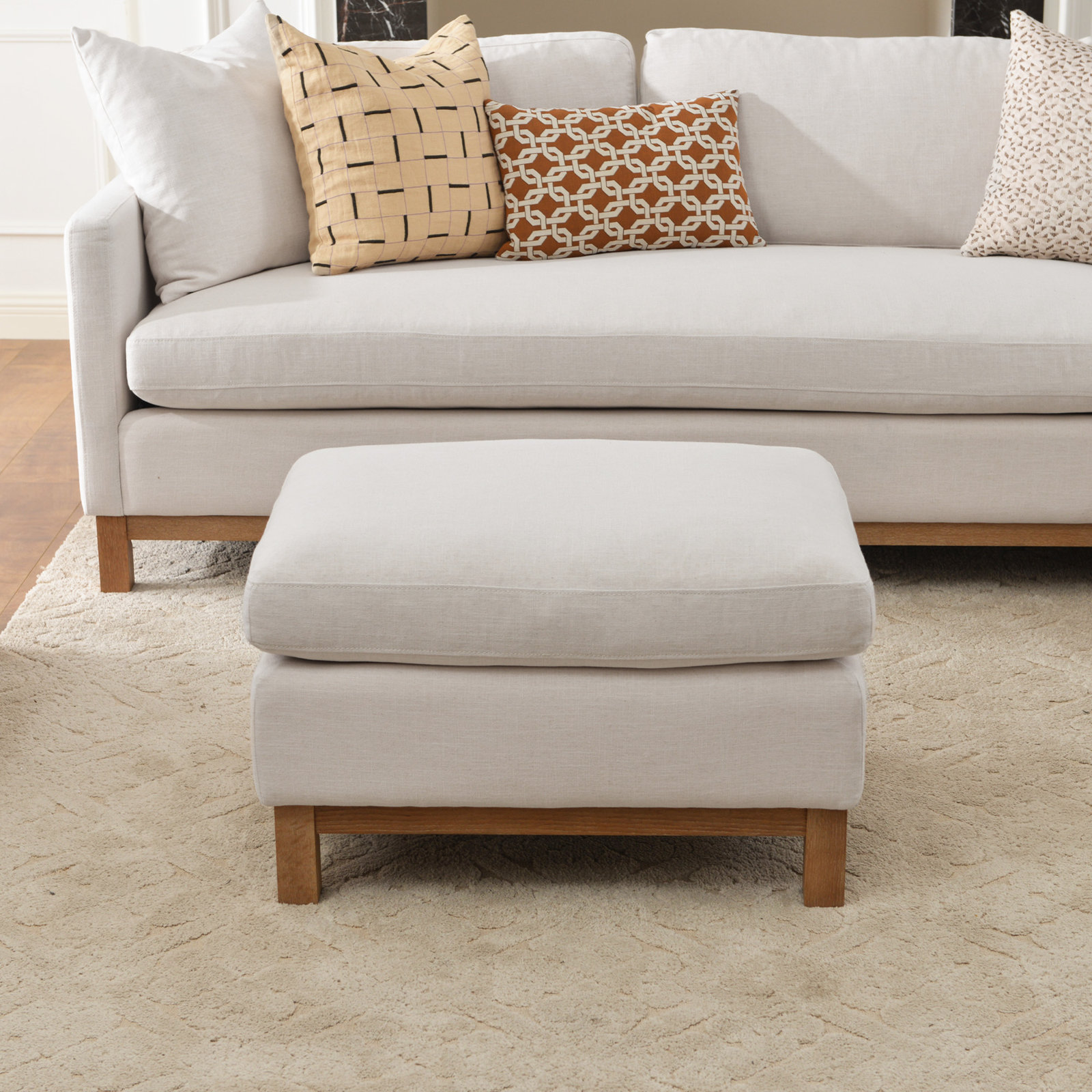 Cami 30" Upholstered Ottoman, Cloud Linen Blend