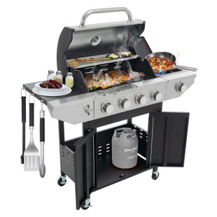 BUIORD 4-Burner Portable Propane Gas Grill 46,500 BTU Grill With Side Burner And Cabinet