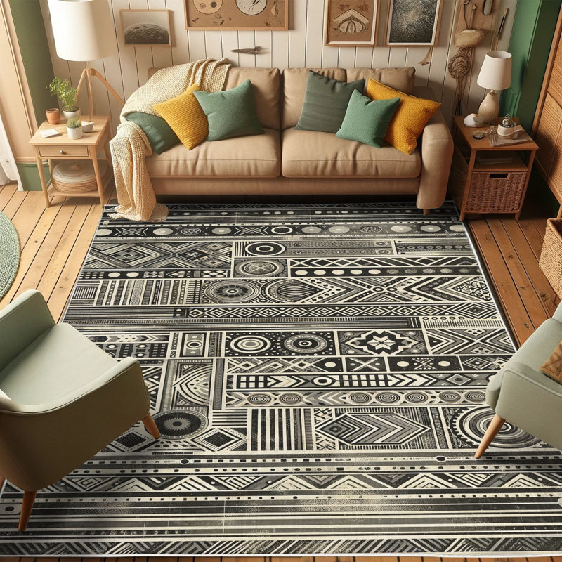 Charcoal Grey and Ivory Geometric Synthetic Area Rug 2'5" x 5'