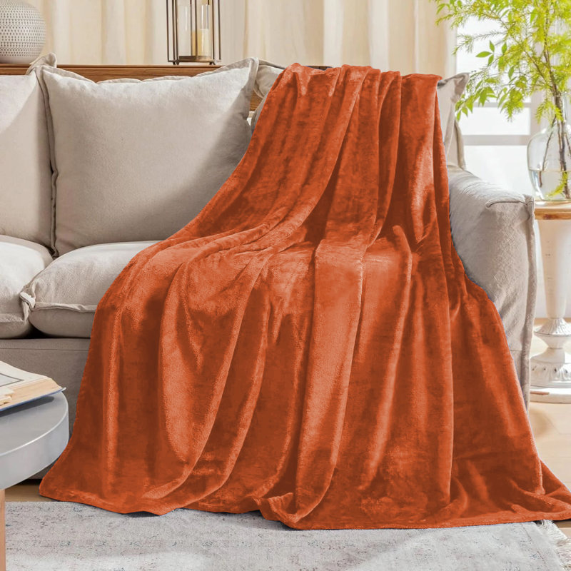 Faux Fur Reversible Fleece Throw Blanket – Soft & Cozy, Rust, Double (4'6)