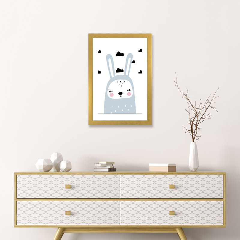 «Bunny Blue with Clouds Scandi», reproduction d'impression, Papier encadré doré, H 24 po x l 16 po x P 1 po, Blanc
