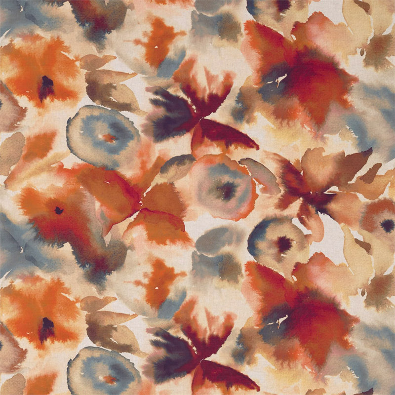 Flores Fabric, Rust/Ruby/Nordic Blue