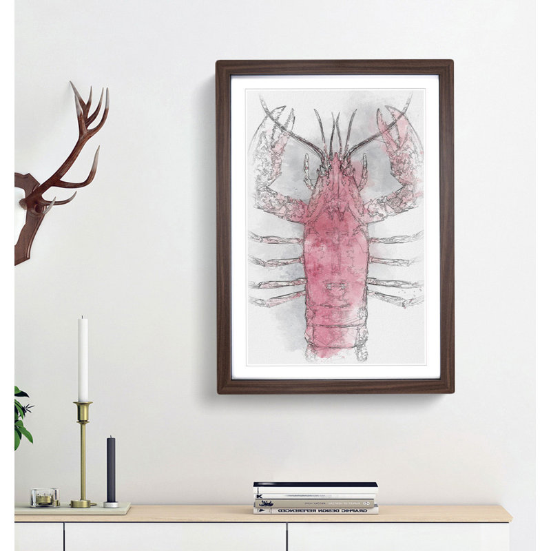 The Pink Lobster - Picture Frame Painting Print, 33cm H x 24cm W x 2cm D, Walnut Framed