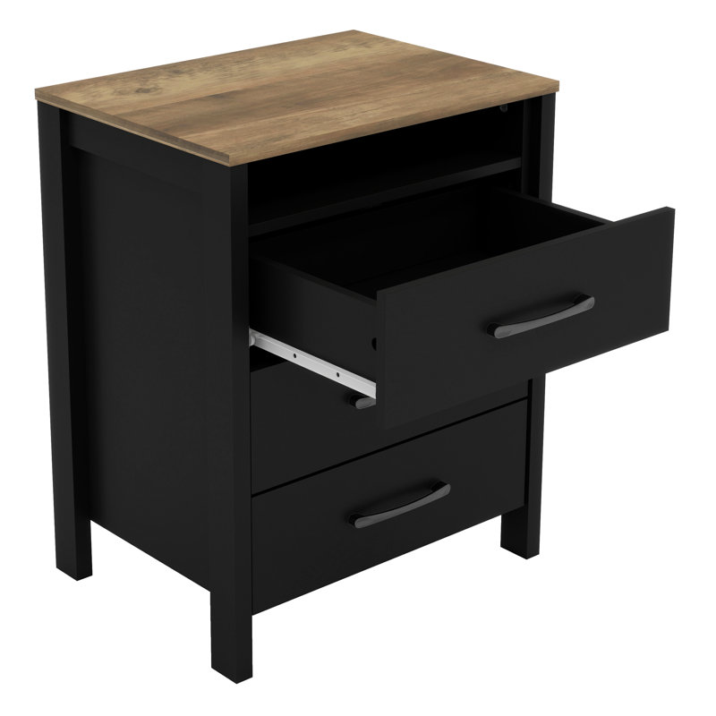 Allysyn 26.1" 3 Drawer Nightstand, Black/Knotty Oak