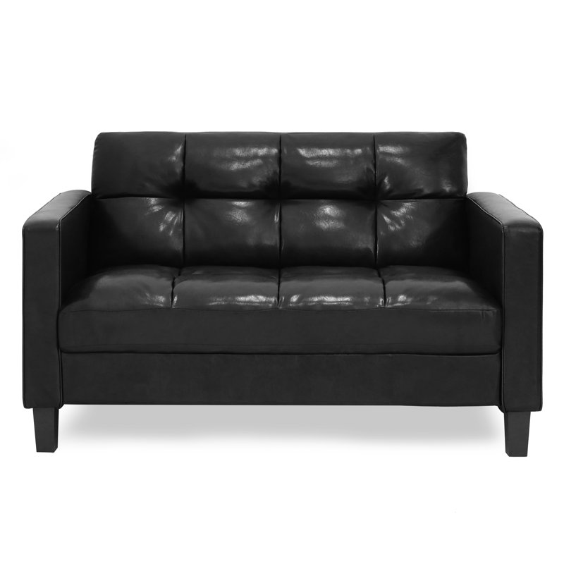 Tuskegee 54.1'' Faux Leather Loveseat, Black Faux Leather