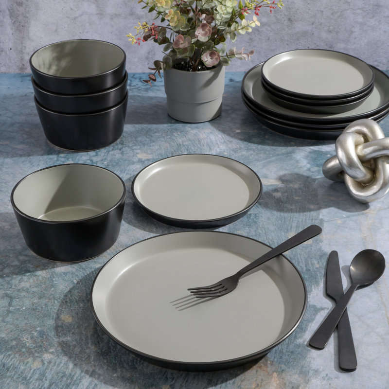 Matte Gray Ceramic 12-Piece Dinnerware Set for Four