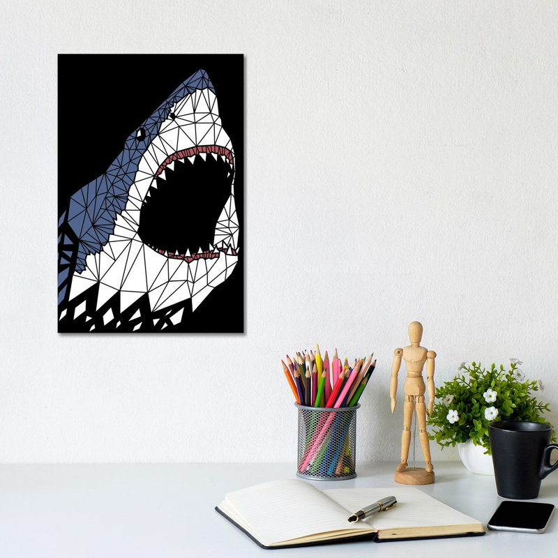 Geometric Great Shark by Alberto Perez - Wrapped Canvas Print, 20.32 cm H x 30.48 cm W