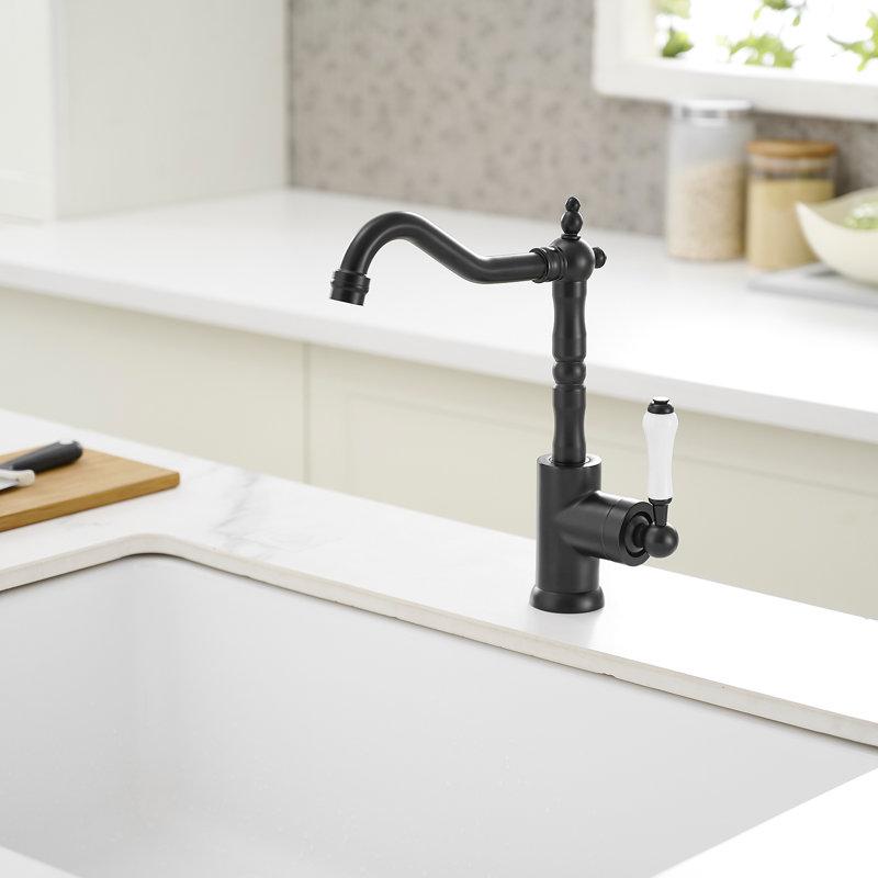 Robinet de lavabo vasque de cuisine à poignée simple à un trou 360 °, Noir mat