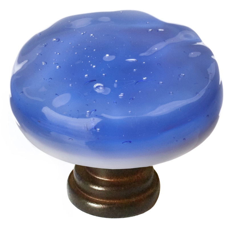 Poignée ronde en verre Glacier, Chrome poli, Bleu ciel