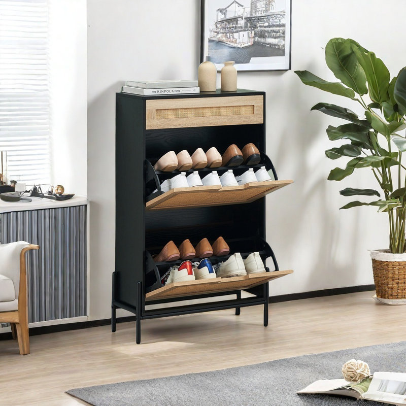 12 Pair Shoe Storage Cabinet, Black