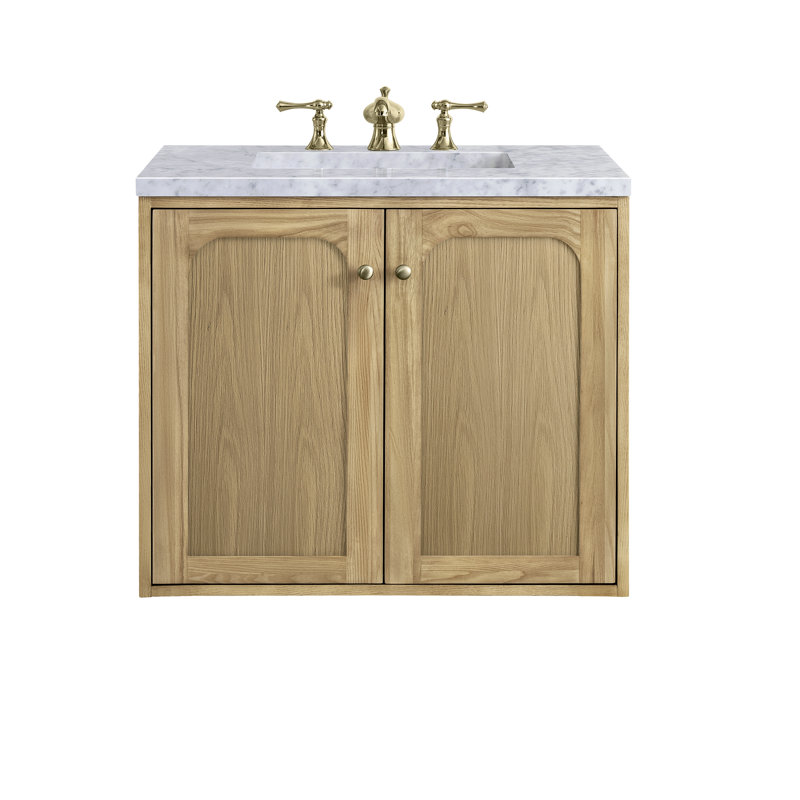 Laurent 30'' W Single Vanity, Light Natural Oak, Carrara White, 8" Widespread