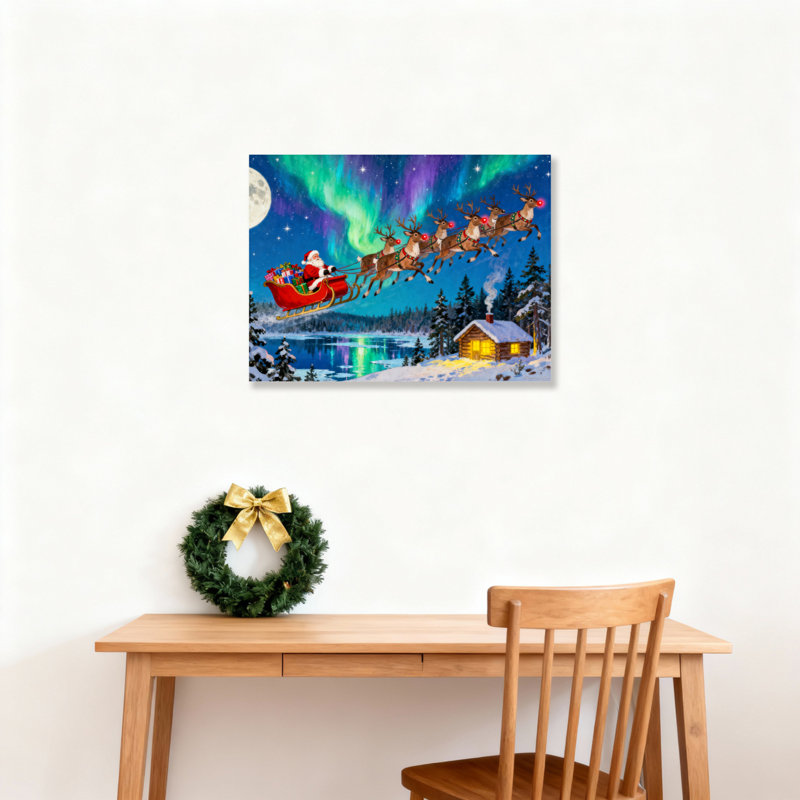 Père Noël renne sur toile, H 20 po x l 30 po