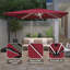 Parasol de patio rouge en porte-à-faux carré de 11 pi avec appareil à DEL, système hydraulique pour s'adapter à la hauteur, gaine en tissu enduit de 280 g, capacité de blocage Upf50 +, cadre en aluminium, flexibilité de rotation à 360 °,