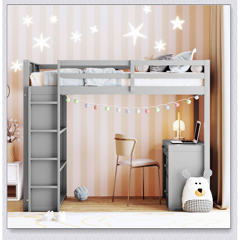 Lit mezzanine avec tablettes et bureau
