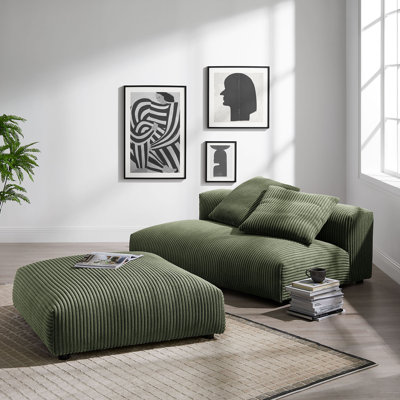 Ensemble de causeuse et repose-pieds modulaires en velours côtelé Solace