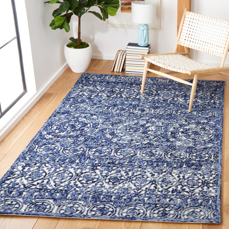 Tapis bleu marine / ivoire en laine touffeté à la main Manke Southwestern, Rectangle 8 pi x 10 pi