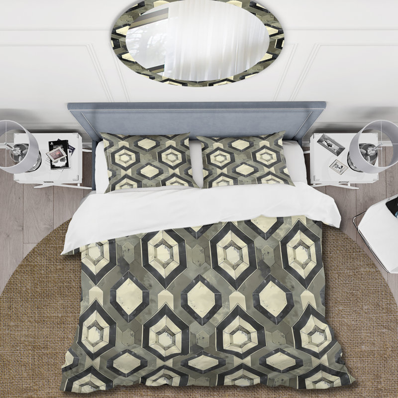 Ensemble de housse de couette noir gris Midcentury - Midcentury, Housse de couette très grand + 2 taies décorativ
