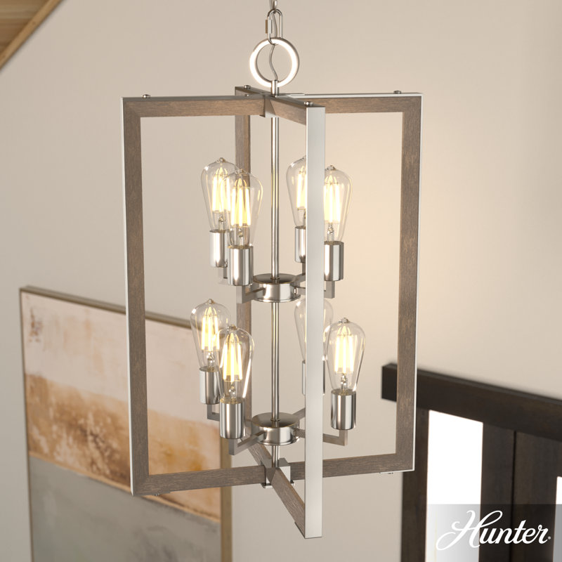 Woodburn 8 Light 24 Inch Foyer Pendant Ceiling Light Fixture, Brushed Nickel