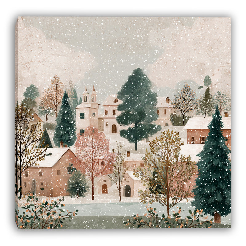 «Snowy Rose Village Winter Winter», art mural sur toile tendue, H 12 po x l 12 po