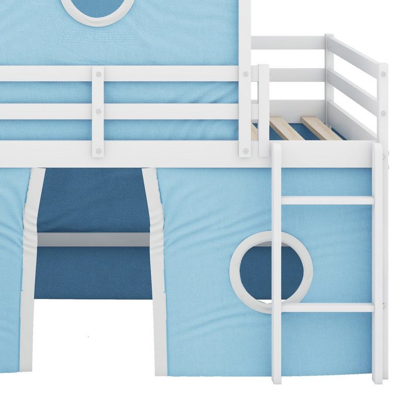 Lit superposé pour enfant avec tente coulissante et tour Messerly, Lit simple, Bleu