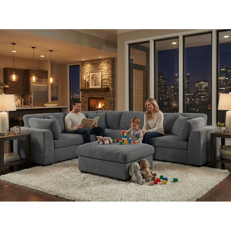 Modular Sectional Sofa, 5-Piece L-Shaped Couch With Ottoman, Reconfigurable Living Room Furniture, Dark Gray