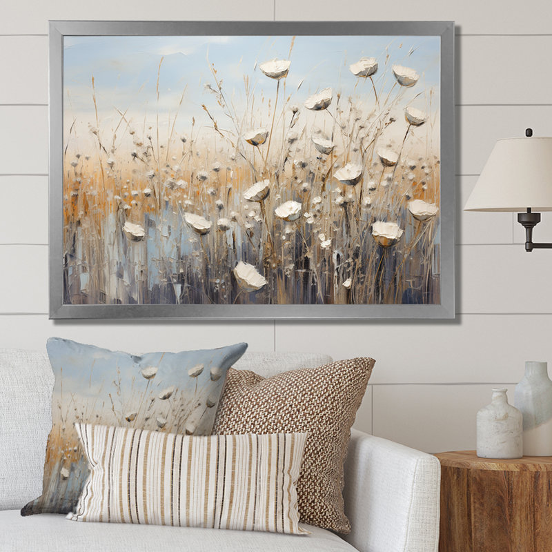 Minimalisme Wildflower Wonderland II sur toile, Cadre simple argenté, H 24 po x l 32 po x P 1 po